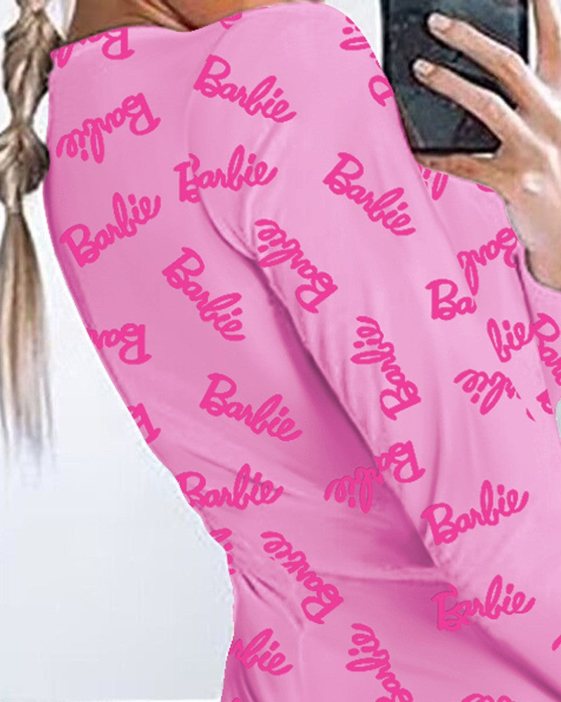 Barbie Letter Print Long Sleeve Adult Onesie