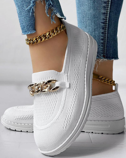 Chain Decor Slip On Breathable Loafers
