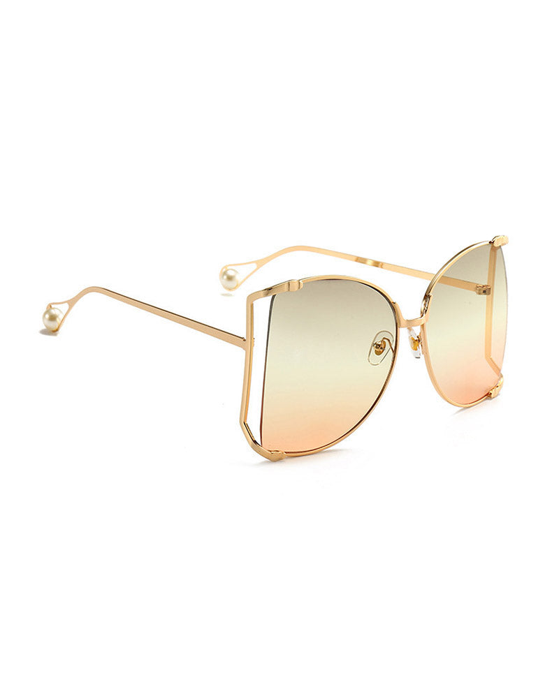 1Pair Pearls Half Round Big Frame Gradient Sunglasses