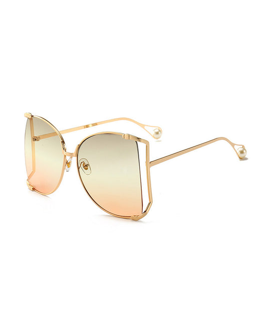 1Pair Pearls Half Round Big Frame Gradient Sunglasses