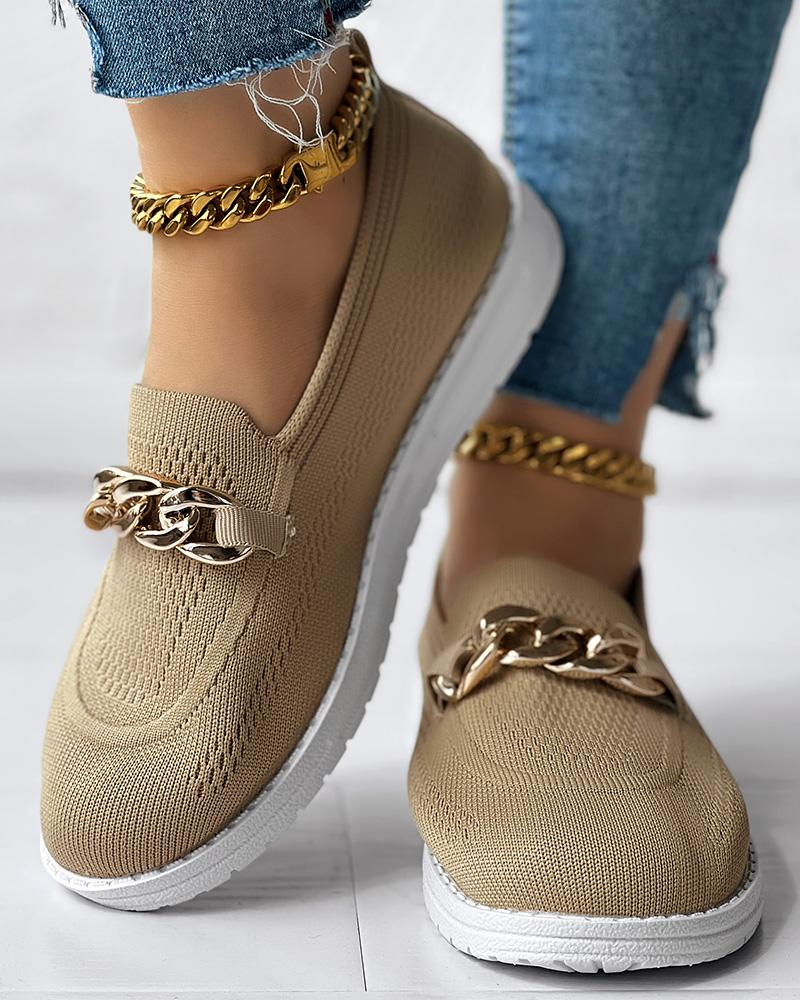 Chain Decor Slip On Breathable Loafers