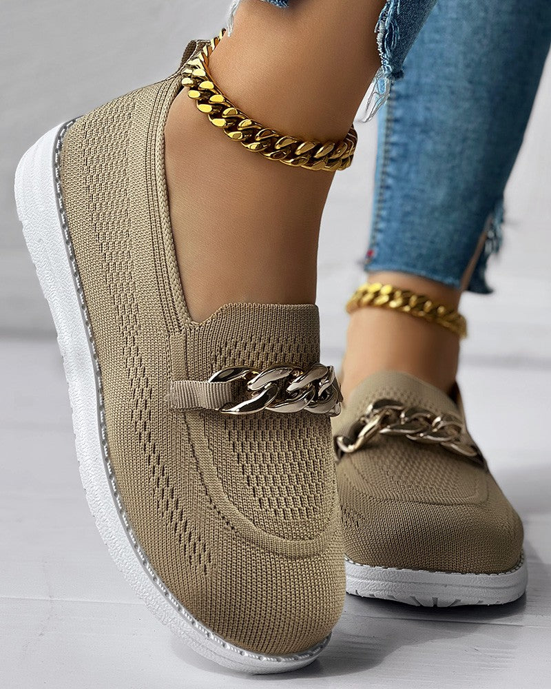 Chain Decor Slip On Breathable Loafers