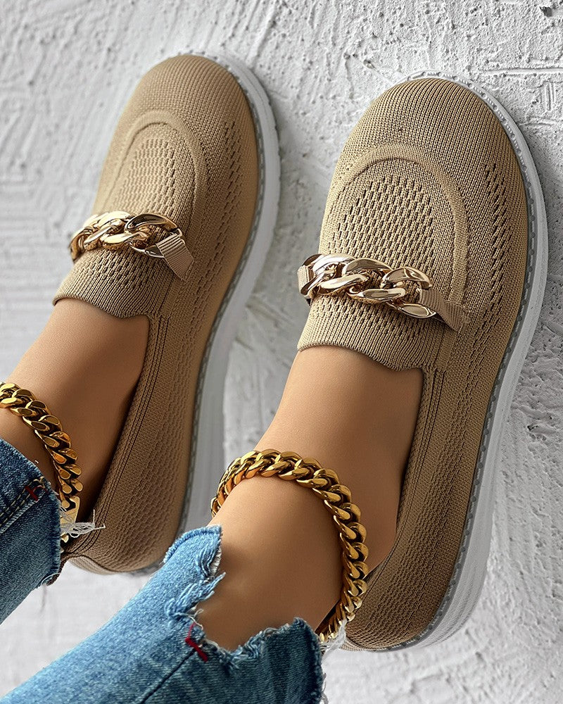 Chain Decor Slip On Breathable Loafers