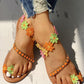 Flower Embellished Toe Ring Flat Sandals