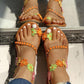 Flower Embellished Toe Ring Flat Sandals