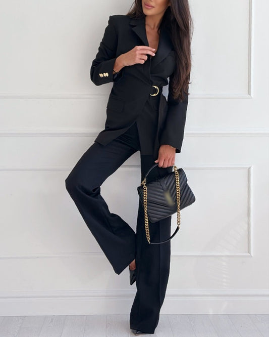 Tied Detail Blazer Coat & Pants Set