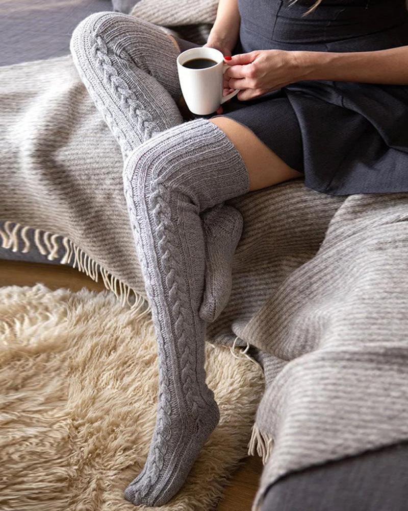 1Pair Thigh High Cable Knit Leg Warmers Winter Warm Long Boot Socks