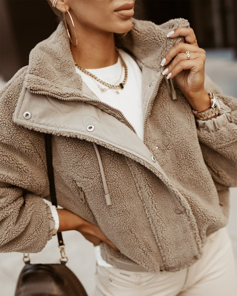 Long Sleeve Zip Up Teddy Coat