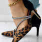 Leopard Print Rhinestone Decor Stiletto Heels Pumps