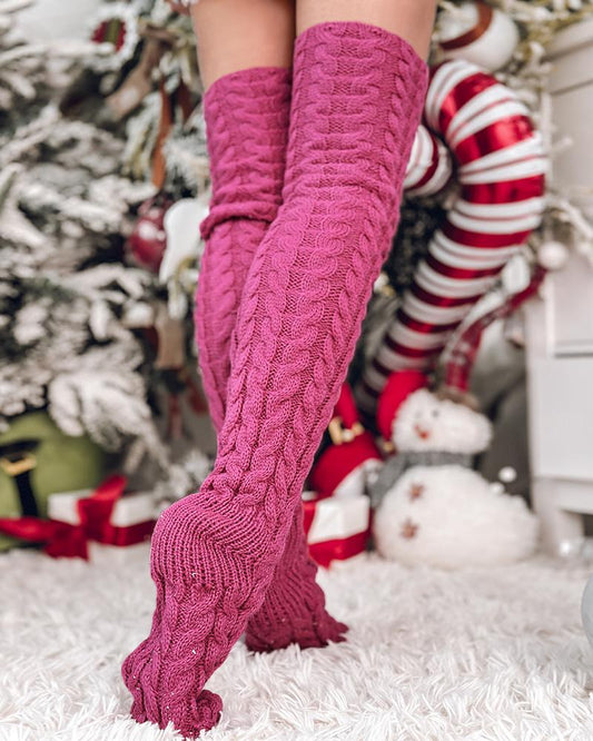 1Pair Cable Knit Over The Calf Fluffy Tube Socks