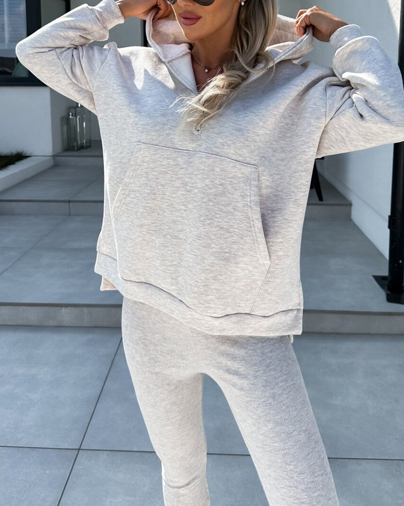 Zipper Design Hooded Sweatshirt & Pants Set