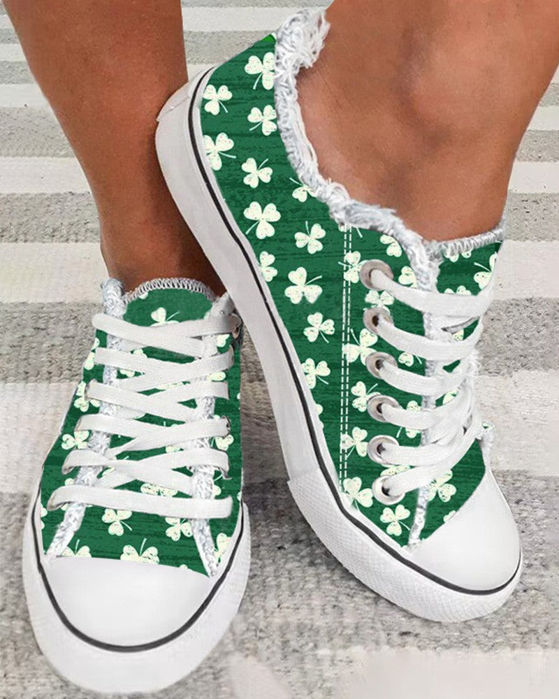 St. Patrick's Day Clover Print Ombre Fringe Hem Sneakers