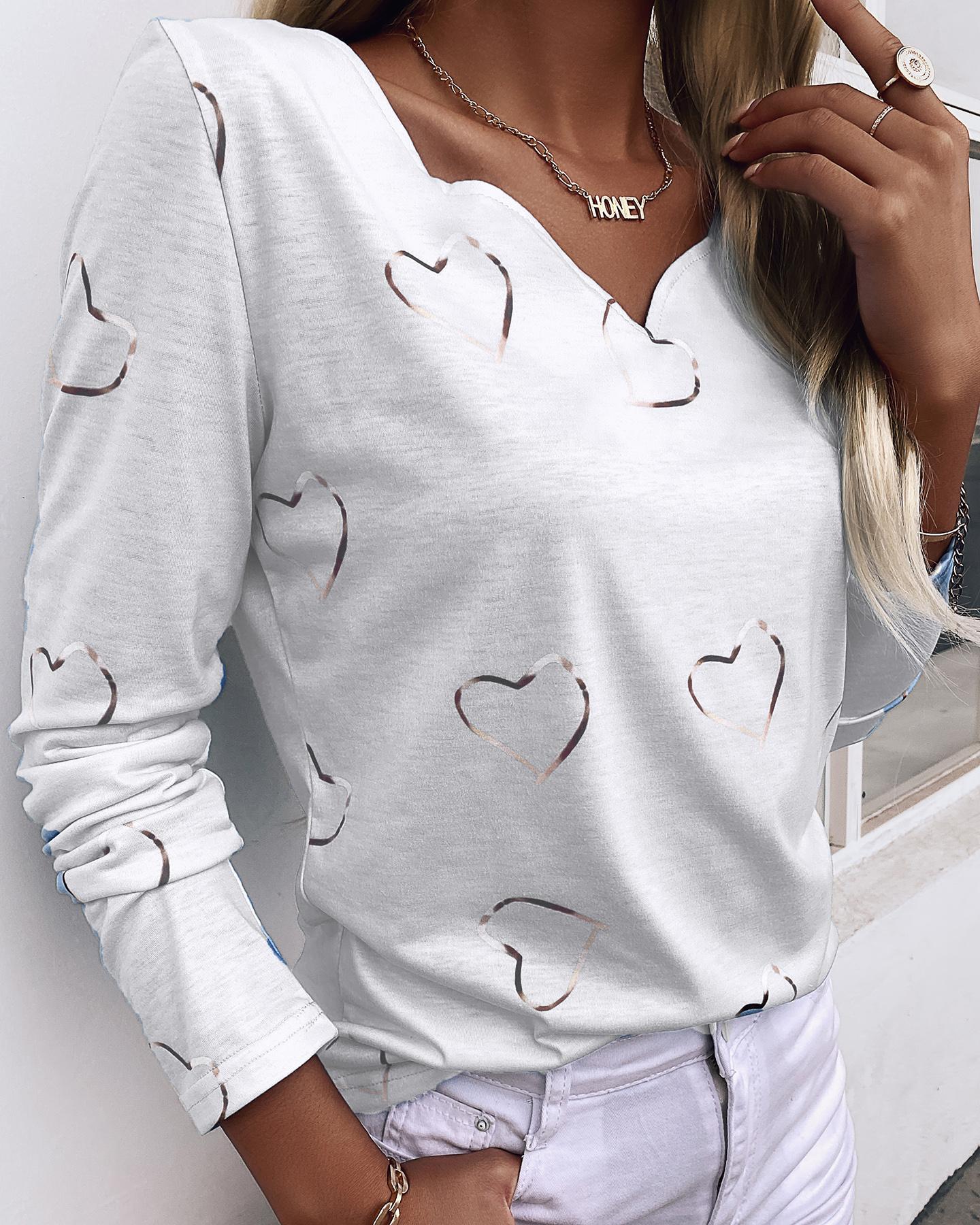 Heart Print Long Sleeve T shirt
