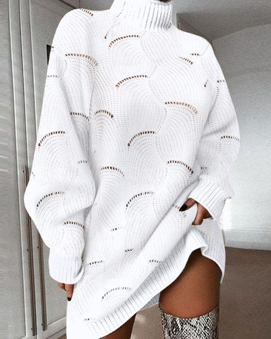 High Neck Hollow out Casual Sweater Dress