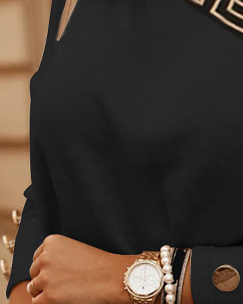 Geo Tape Patch Cold Shoulder Chain Decor Top