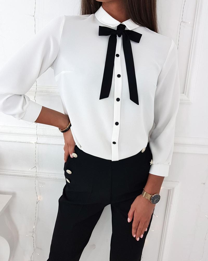 Tied Detail Buttoned Long Sleeve Top