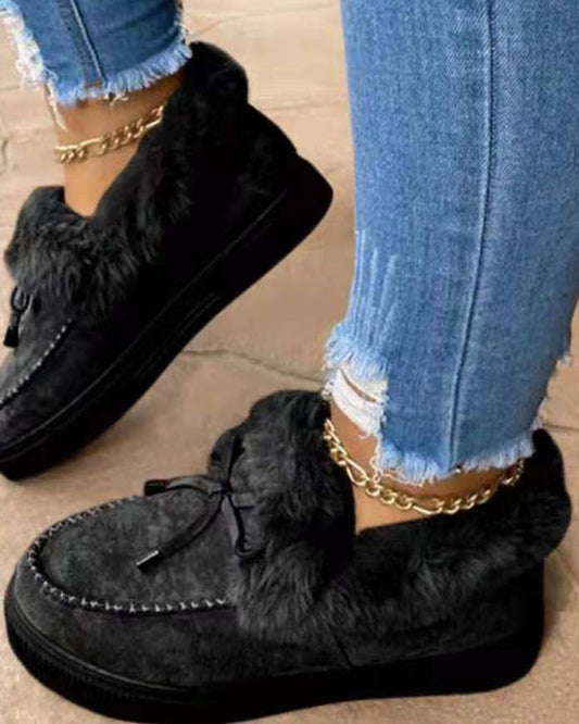 Tied Detail Fuzzy Trim Lined Snow Boots