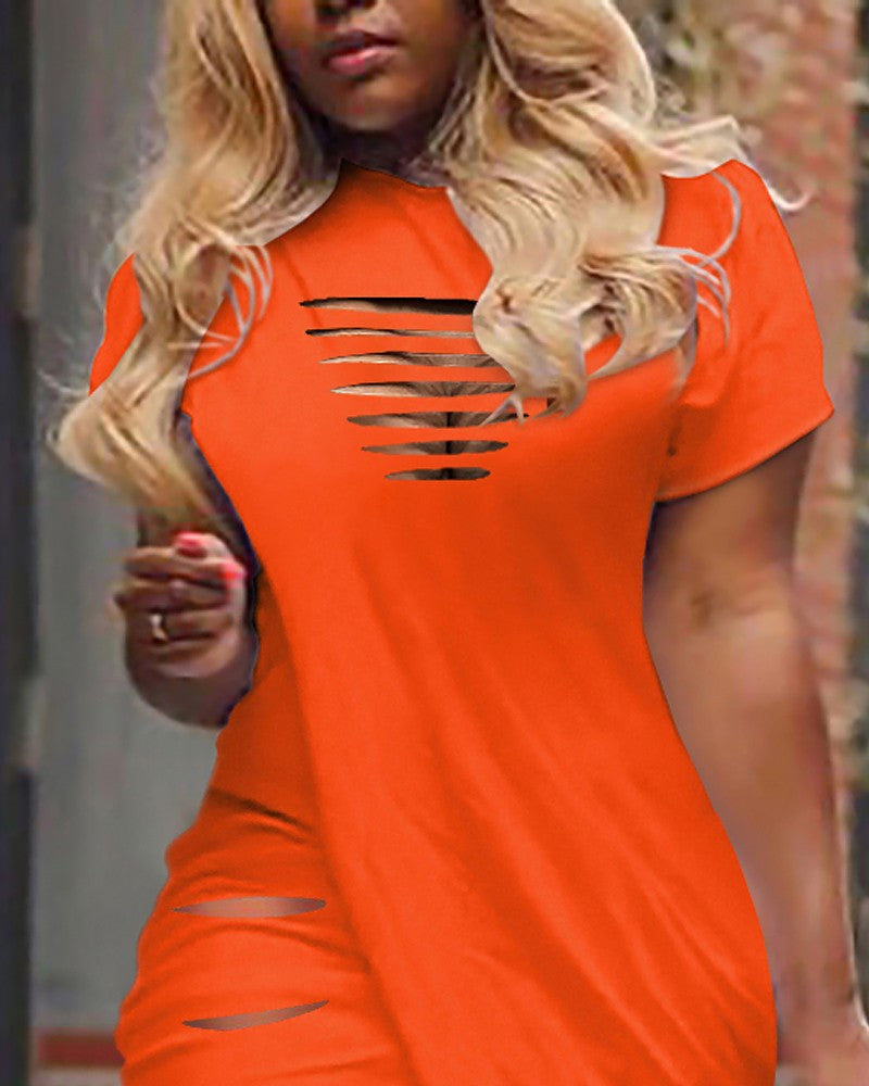 Ladder Cutout Overlap Short Sleeve Casual Dress