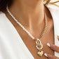 1pc Pearls Decor OT Toggle Heart Pendant Necklace