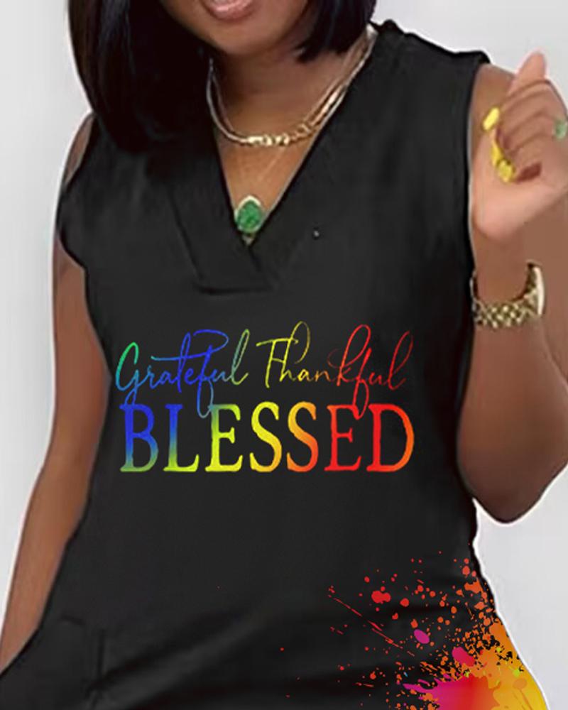 Plus Size Grateful Thankful Blessed Ink Splash Print Casual Dress