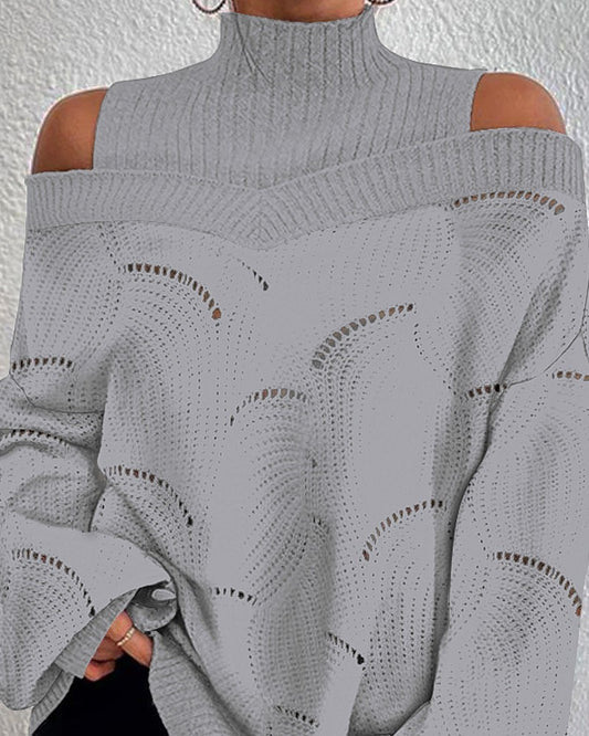 Cold Shoulder Lantern Sleeve Hollow out Knit Sweater