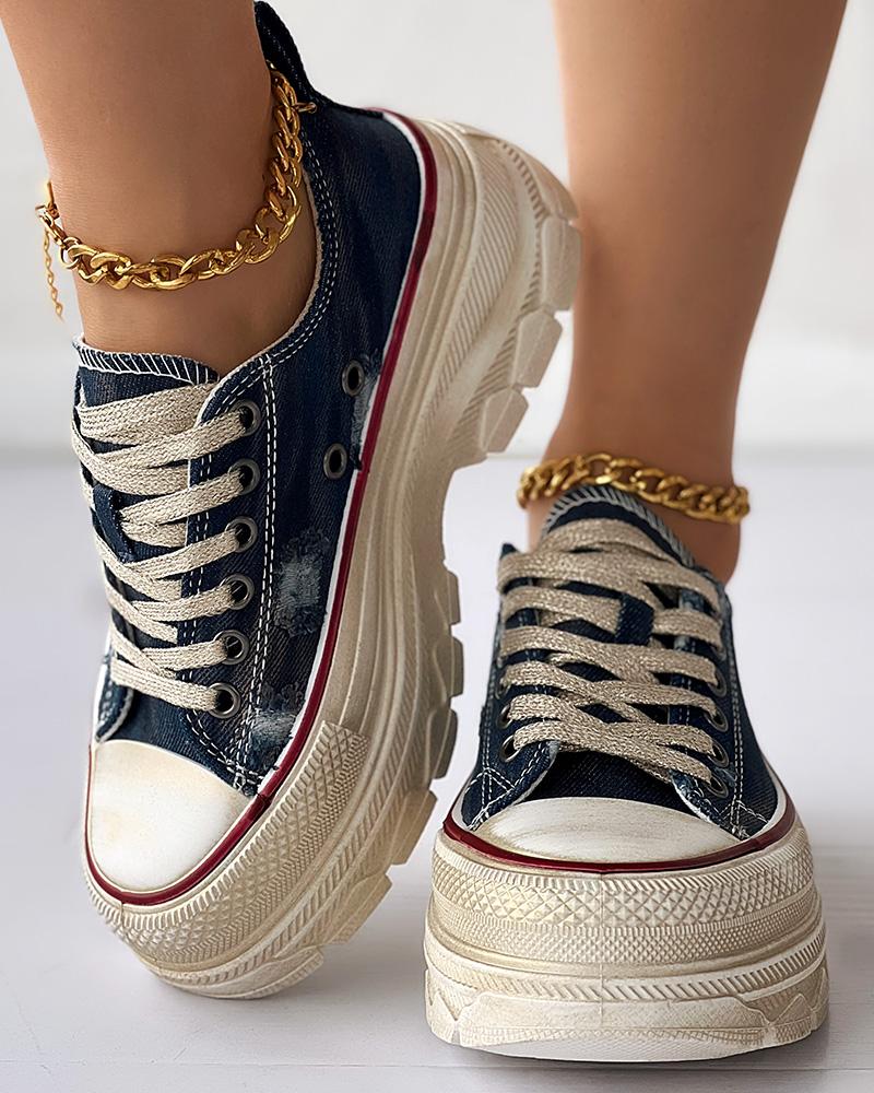 Lace up Platform Casual Canvas Sneakers