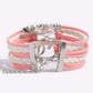 1pc Pink Double Heart Braided Leather Bracelet