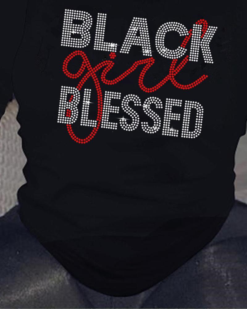 Rhinestone Letter Pattern Long Sleeve Casual Top