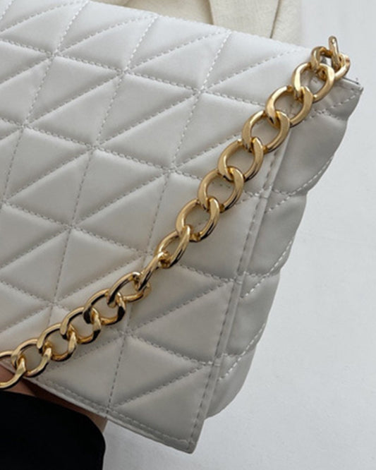 Flap Zipper Design Quilted Chain Strap Shoulder Bag
