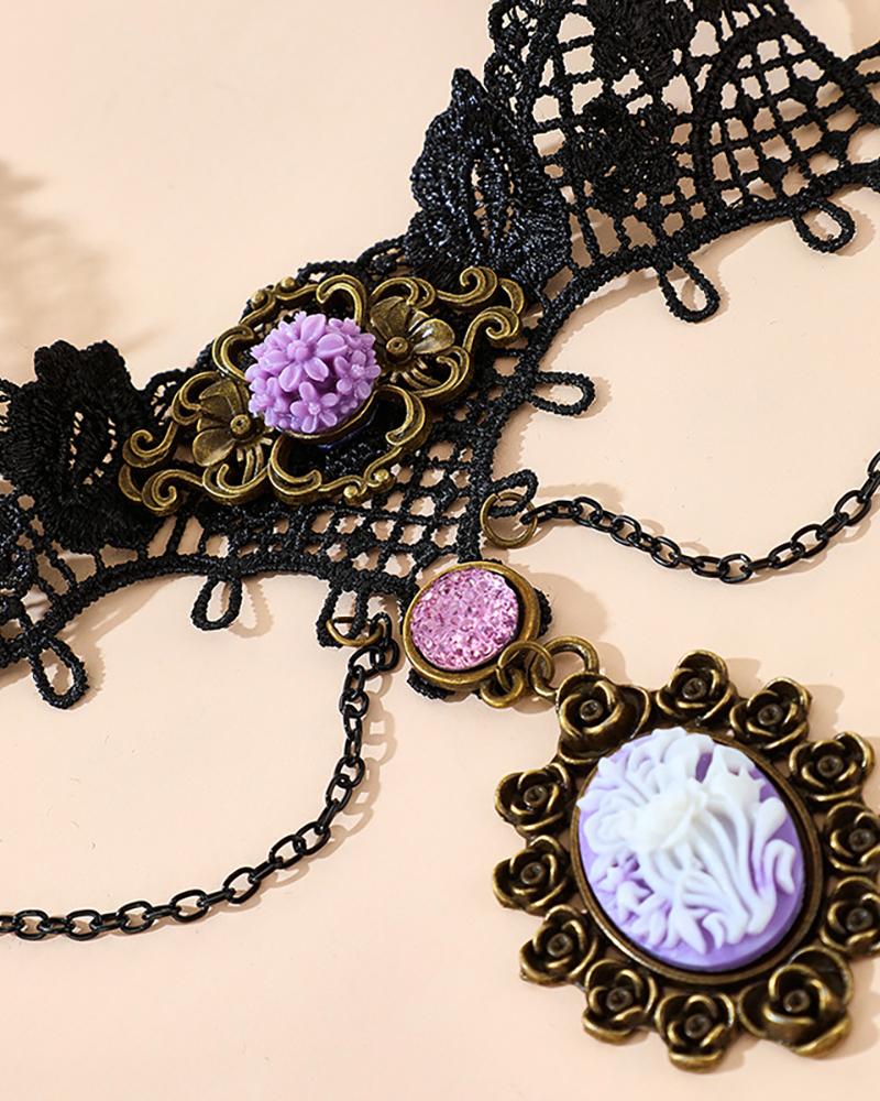 Halloween Lace Floral Pattern Rhinestone Choker