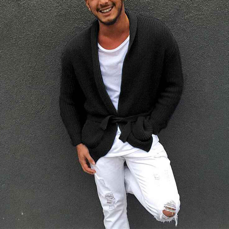 black-Mens-Cardigan-Sweater-Shawl-Collar-Chunky-Warm-Open-Front-Long-Sleeve-Knit-Slim-Fit-Coats-G072
