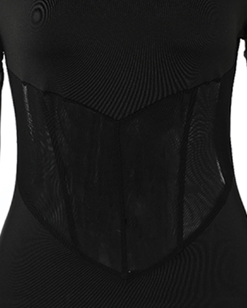 Sheer Mesh Patchwork Bodycon Dress