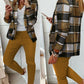 Plaid Print Shawl Collar Blazer Coat & Drawstring Pants Set