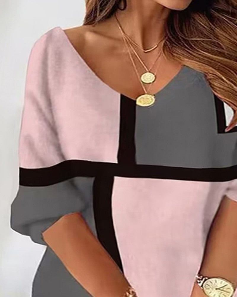 Plus Size V Neck Half Sleeve Fluffy Casual Dress