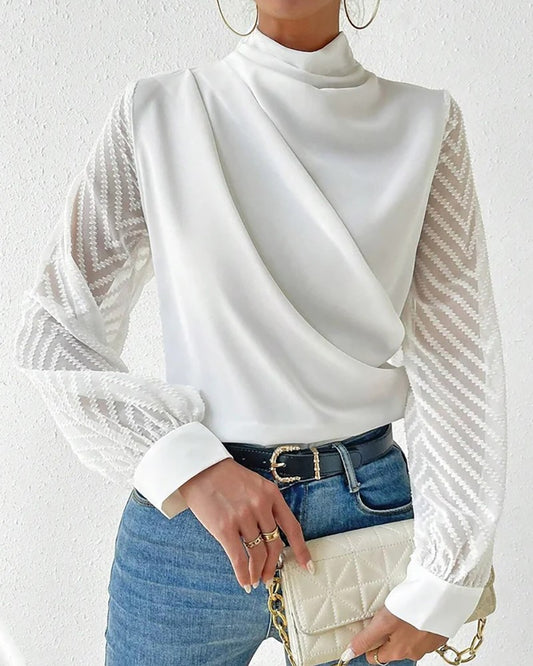 Chevron Pattern Contrast Lace Ruched Top