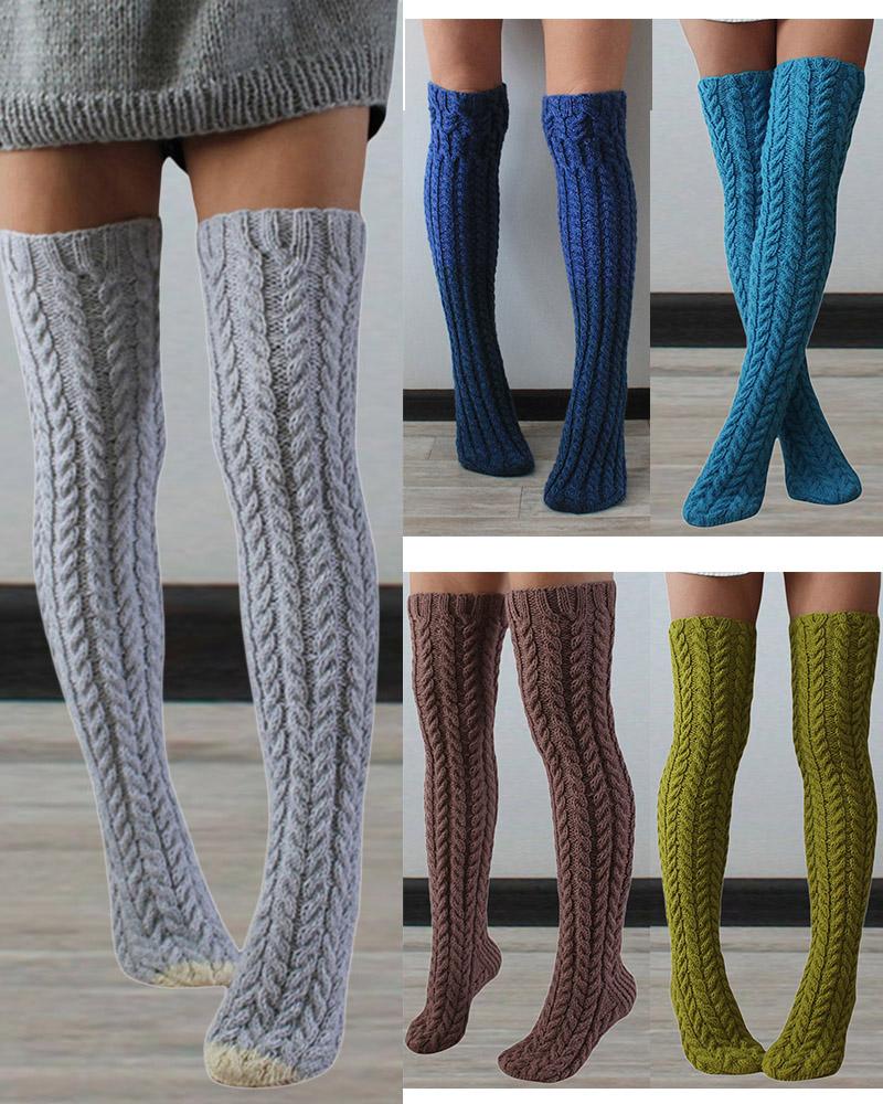 1Pair Thigh High Cable Knit Leg Warmers Long Boot Socks