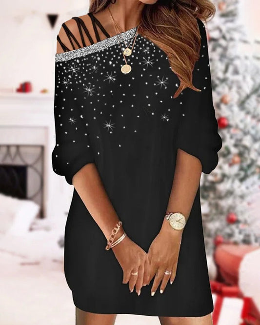 Cold Shoulder Rhinestone Decor Dress