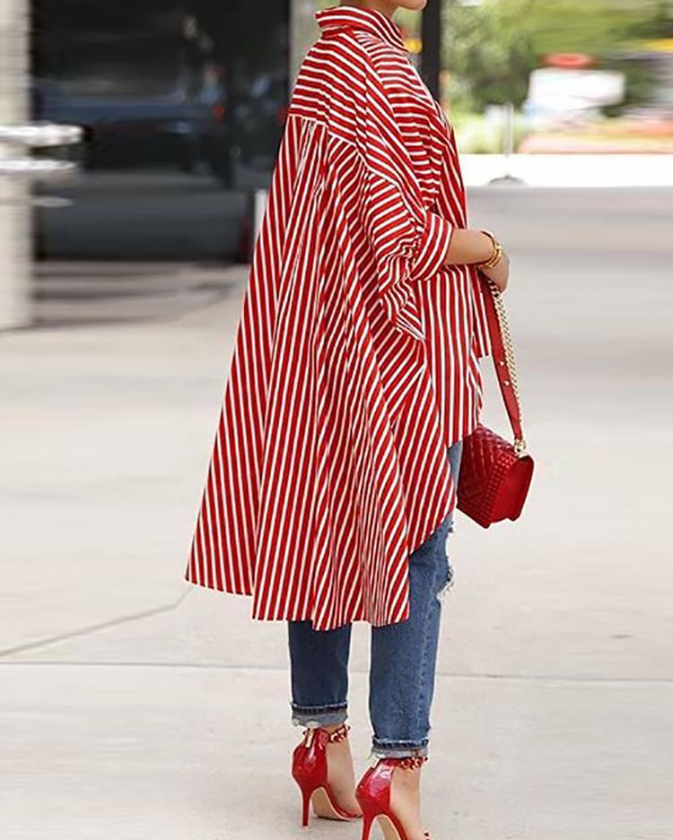 Striped Colorblock Batwing Sleeve Dip Hem Top