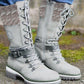 Eyelet Lace up Buckled Martin Boots