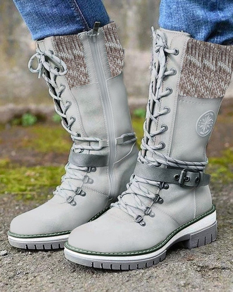 Eyelet Lace up Buckled Martin Boots
