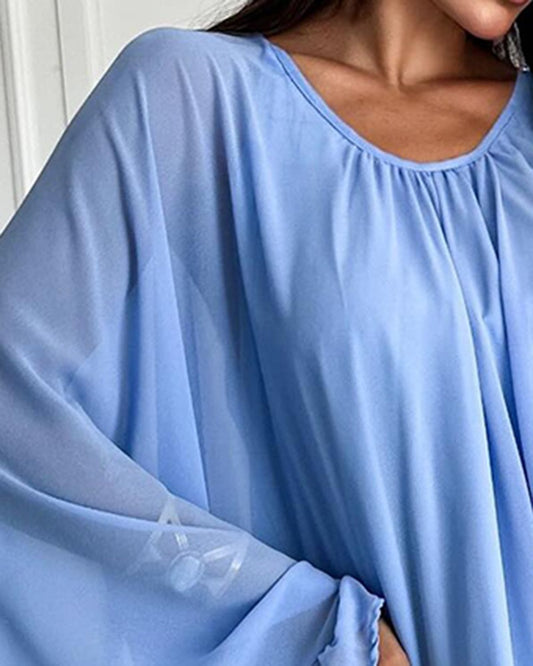 Batwing Sleeve Frill Hem Casual Dress