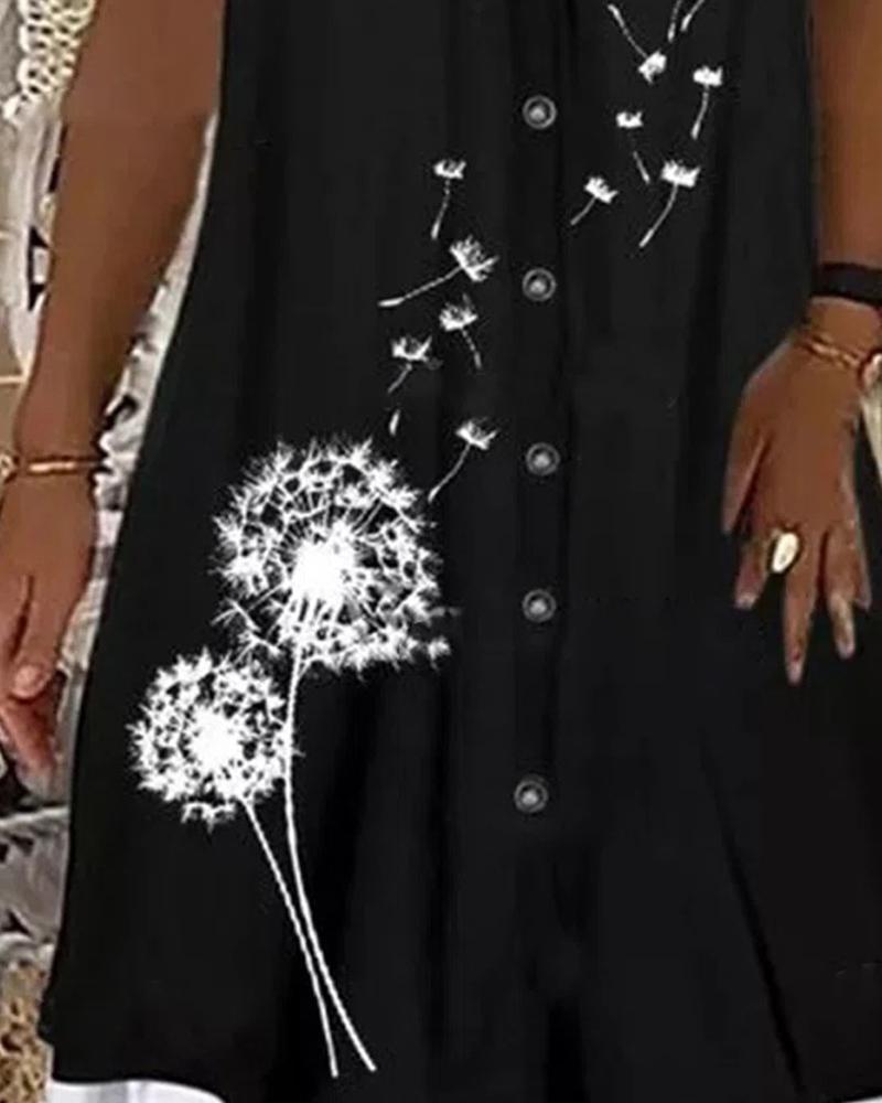 Dandelion Print Contrast Lace Casual Dress