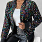 Colorful Allover Sequin Zipper Design Coat