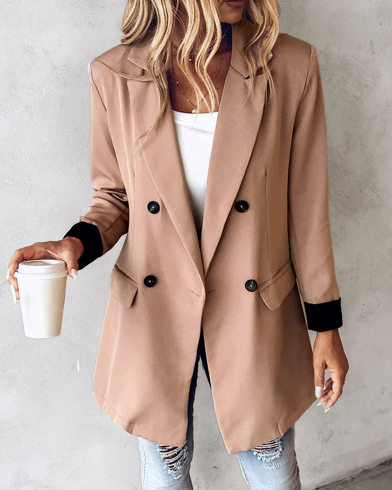Double Breasted Notched Collar Blazer Coat