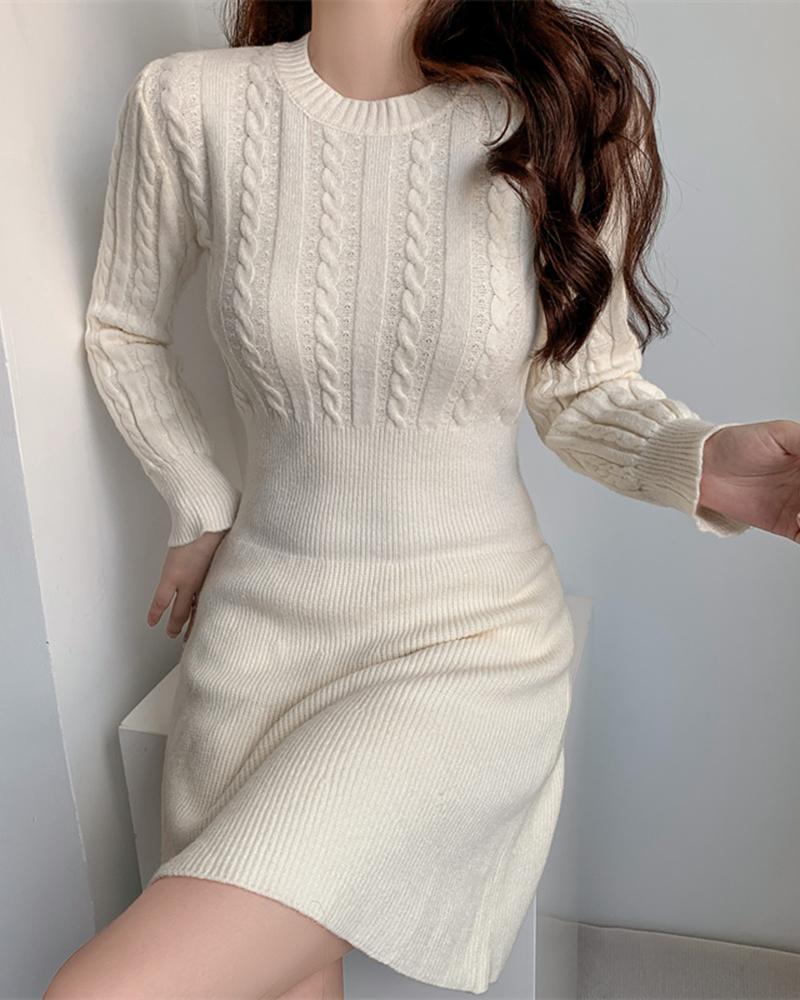 Cable Knit Long Sleeve Dress