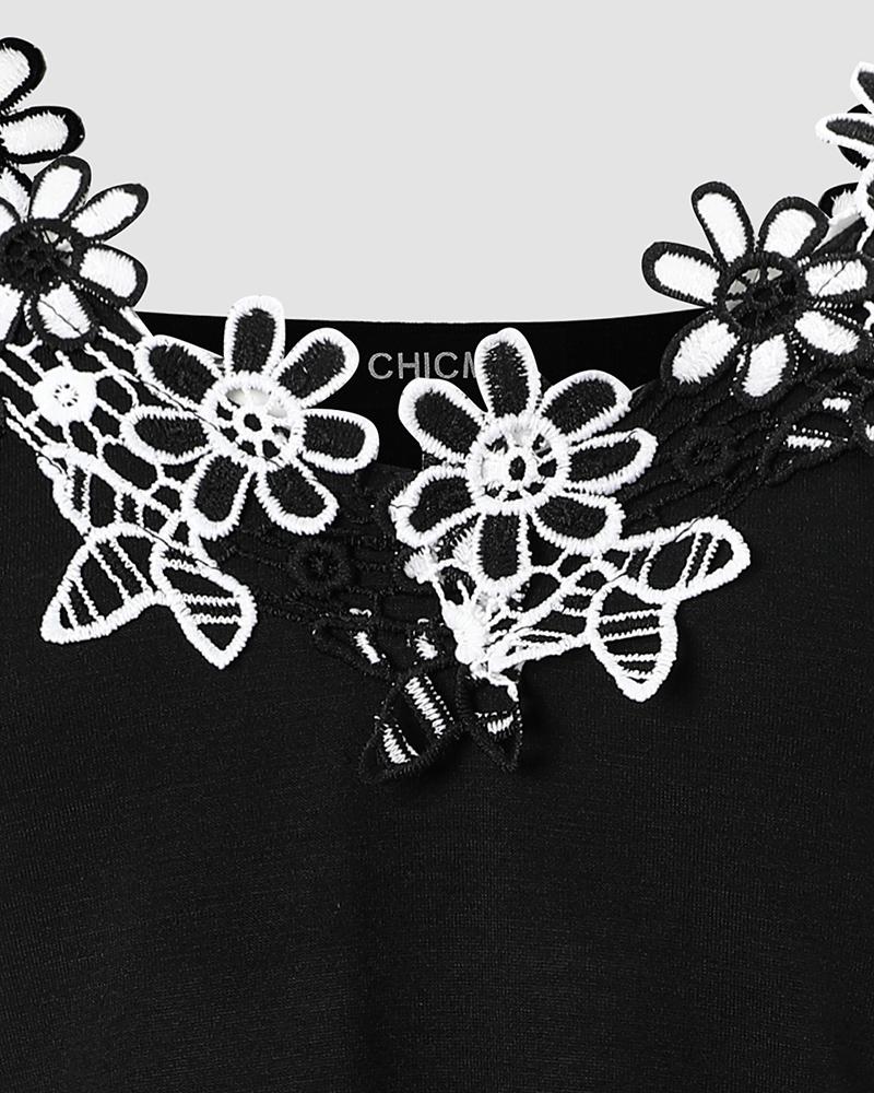 Floral Pattern Lace Patch Cold Shoulder Dress