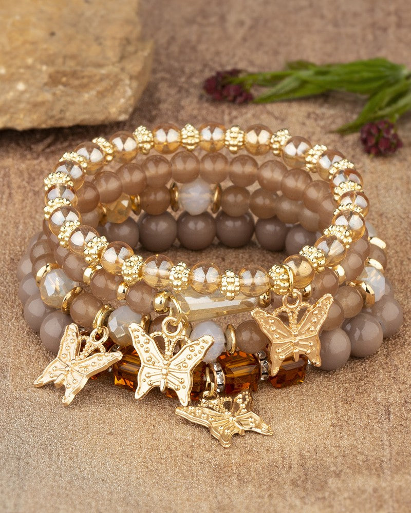 1pc Crystal Stone Beaded Butterfly Multi Layer Bracelet