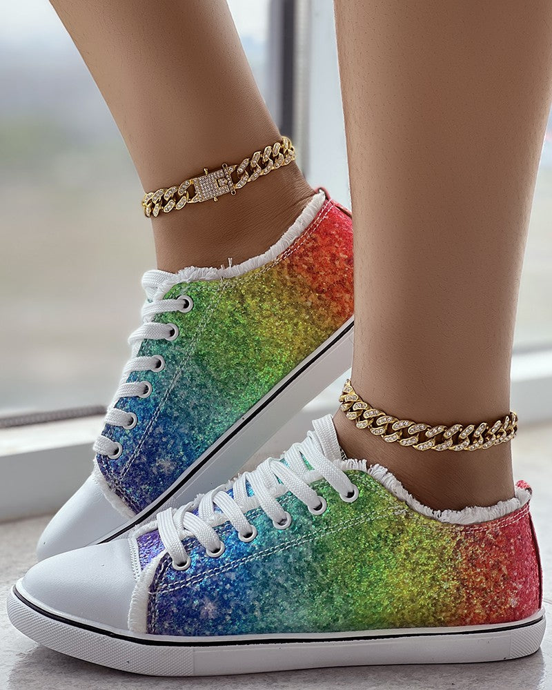 Pride Month Rainbow Ombre Lace up Canvas Sneakers