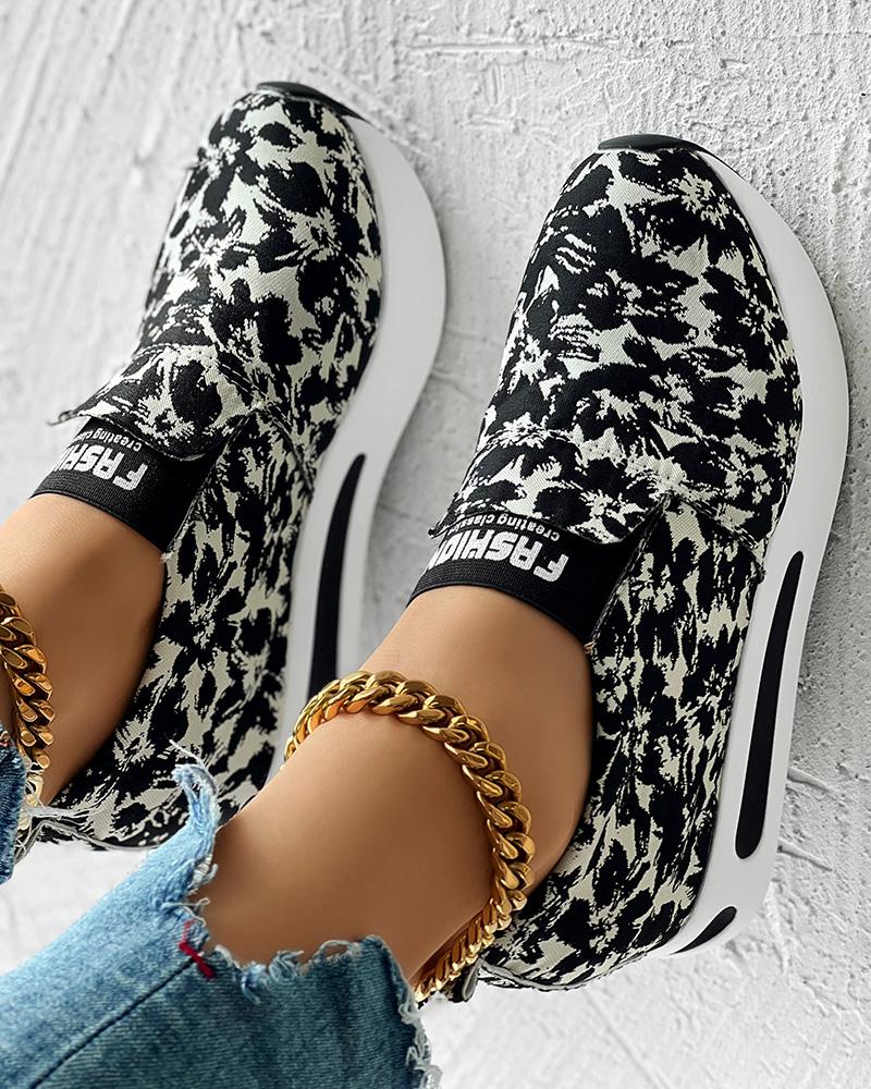 Floral Print Platform Slip On Muffin Sneakers