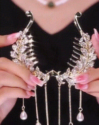 1pc Wheat Rhinestone Pearls Tassel Hair Clip